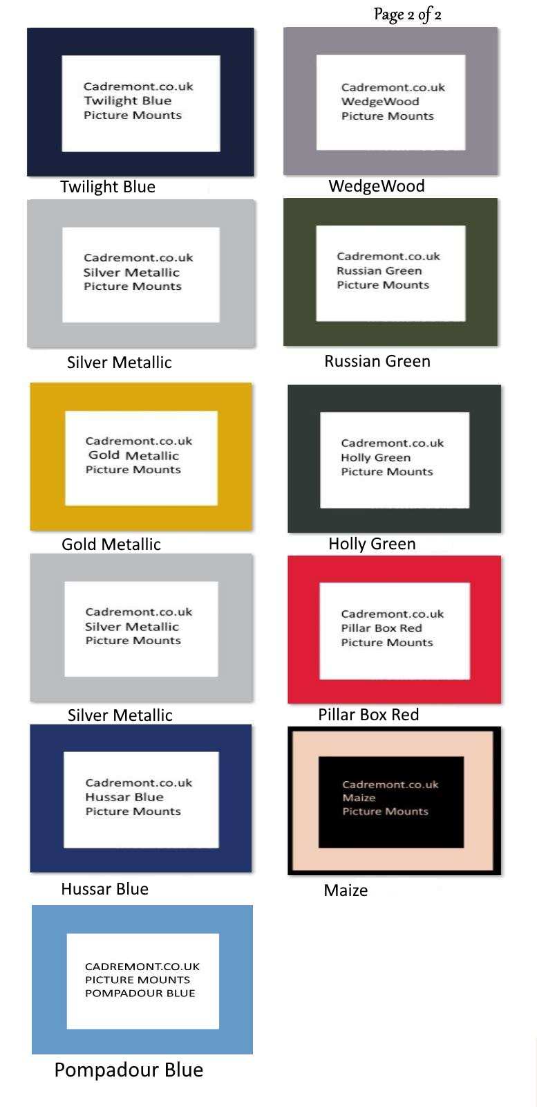 cadremont picture mounts colour chart other colours available on request